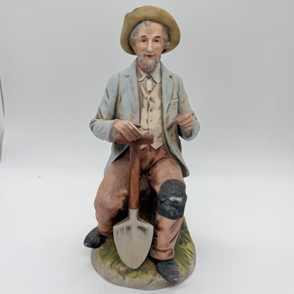 Vintage Homco Peasant Old‎ Man with Shovel Figurine 8" Country Rustic Decor